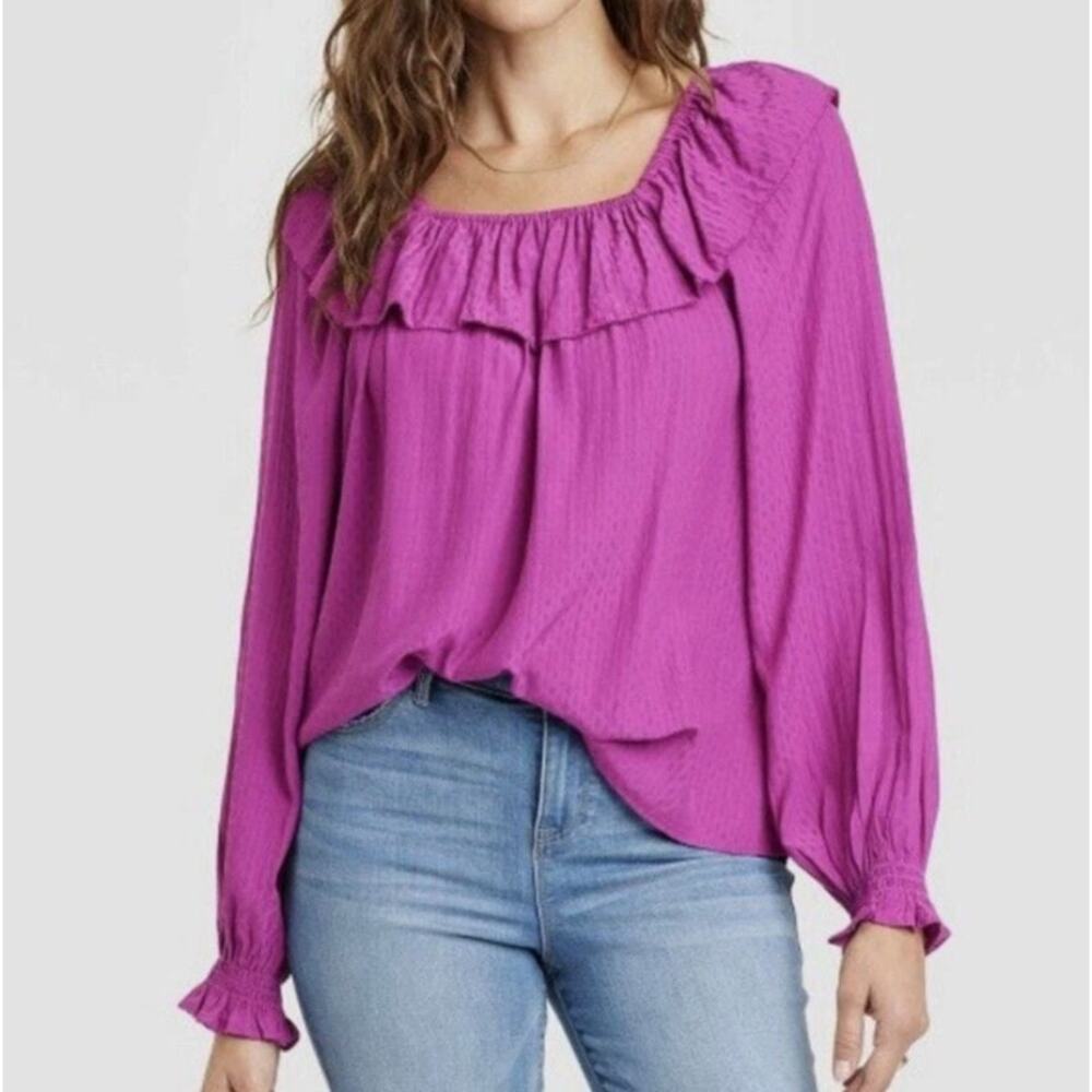 Knox Rose Blouse‎ Small Smocked Fuchsia Puff Peasant Coquette Feminine Festival